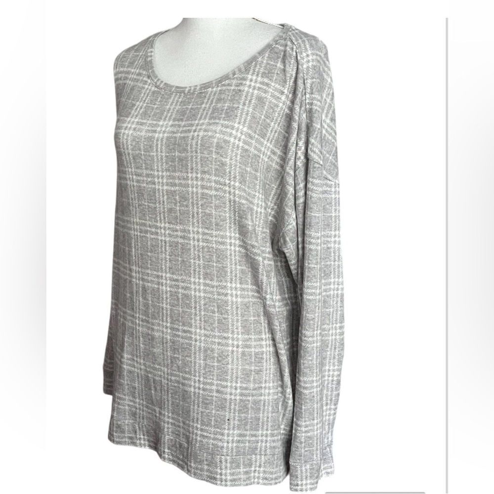 Liz Claiborne Top Size XXL Long Sleeve Soft Strechy Pullover Top Plaid Gray 2XL - Picture 3 of 10
